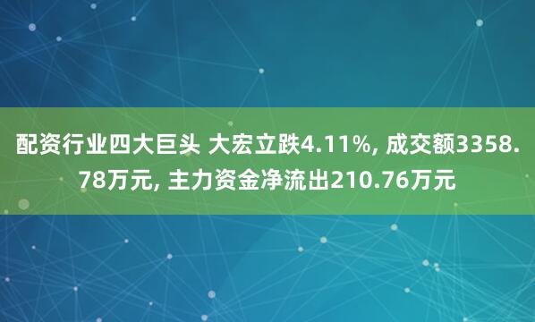 配资行业四大巨头 大宏立跌4.11%, 成交额3358.78万元, 主力资金净流出210.76万元